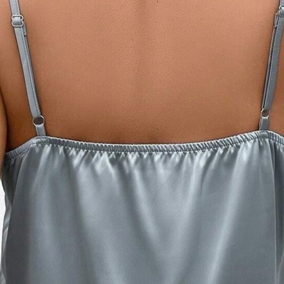 Classic V neck Lace Satin Cami Tank Top - Picture 5 of 7